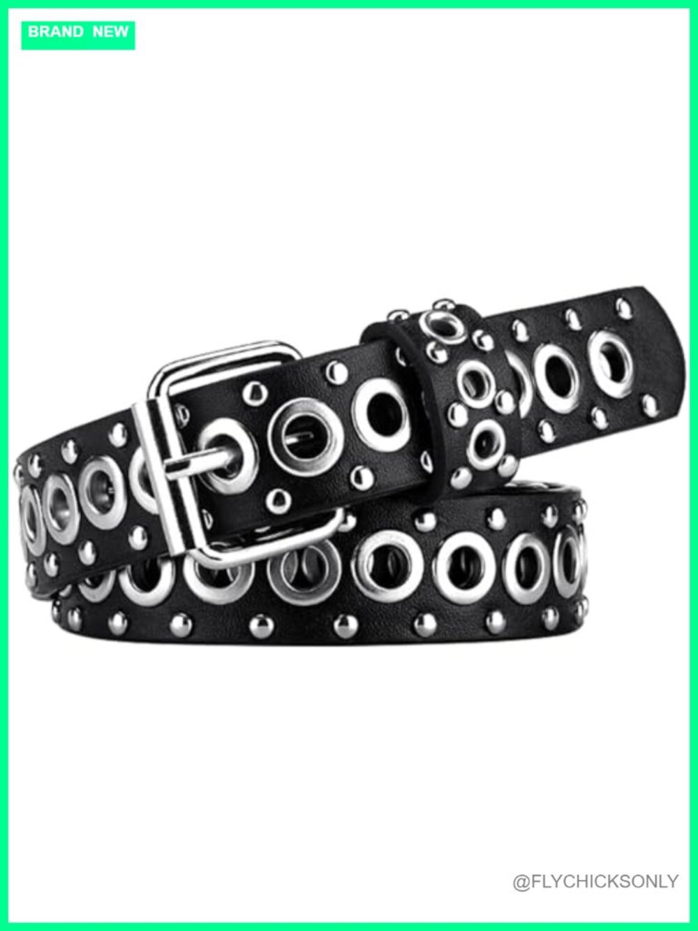 Studded Faux Leather Punk Belt with Silver Rivets for Women